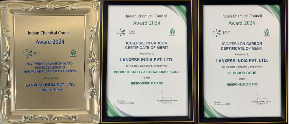 LANXESS India recognized with three prestigious honors by the Indian Chemical Council.