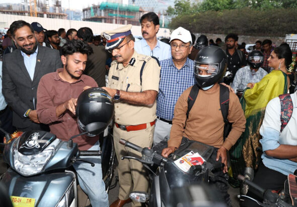 Helmet Distribution Drive Held in Hyderabad to Promote Road Safety